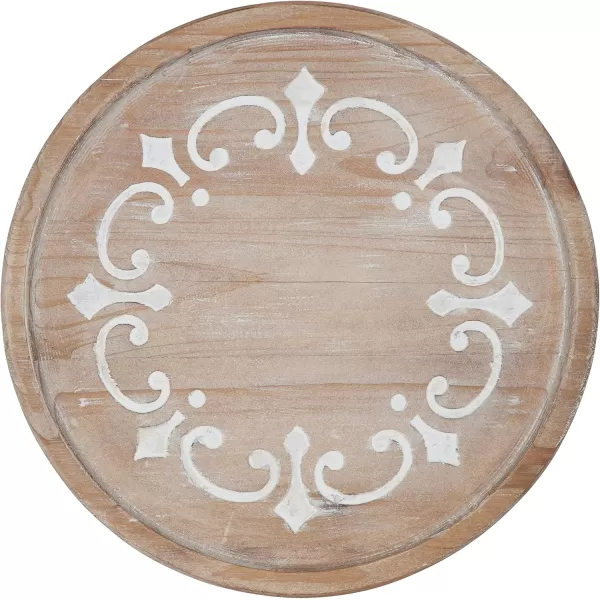 Kate and Laurel Sherald Rustic Carved Wood Pedestal Tray 11 Inch Diameter Whitewash Decorative Centerpiece Display Stand