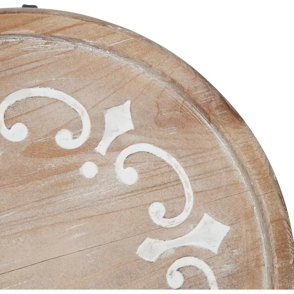 Kate and Laurel Sherald Rustic Carved Wood Pedestal Tray 11 Inch Diameter Whitewash Decorative Centerpiece Display Stand