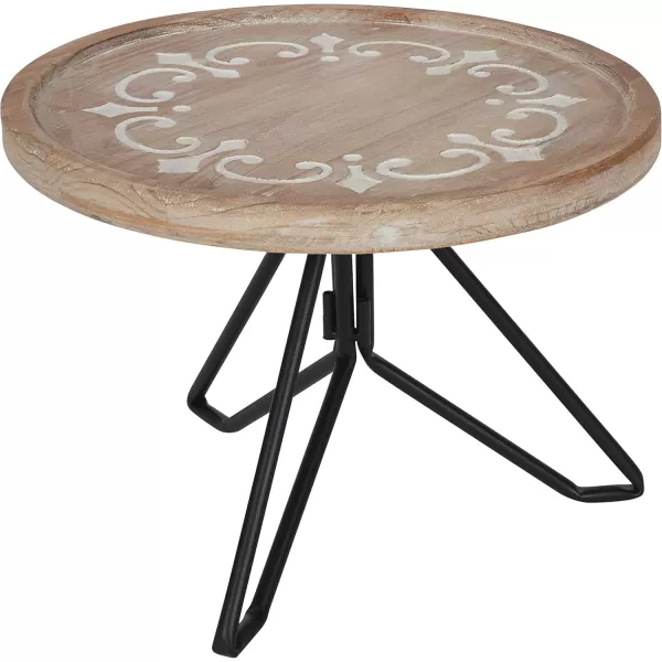 Kate and Laurel Sherald Rustic Carved Wood Pedestal Tray 11 Inch Diameter Whitewash Decorative Centerpiece Display Stand