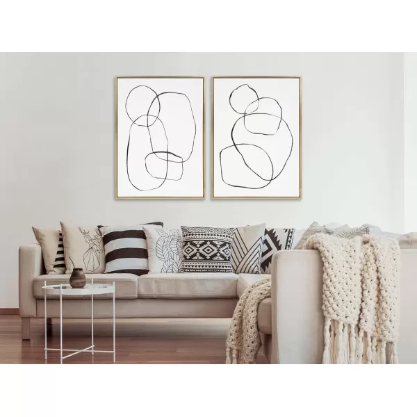 Kate and Laurel Sylvie 871 Modern Circles and 869 Going in Circles Framed Linen Textured Canvas Wall Art Set by Teju Reval of SnazzyHues 2 Piece Set 28x38 Natural Modern Abstract Art for WallBright Gold