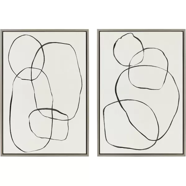 Kate and Laurel Sylvie 871 Modern Circles and 869 Going in Circles Framed Linen Textured Canvas Wall Art Set by Teju Reval of SnazzyHues 2 Piece Set 28x38 Natural Modern Abstract Art for WallGray