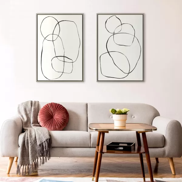 Kate and Laurel Sylvie 871 Modern Circles and 869 Going in Circles Framed Linen Textured Canvas Wall Art Set by Teju Reval of SnazzyHues 2 Piece Set 28x38 Natural Modern Abstract Art for WallGray