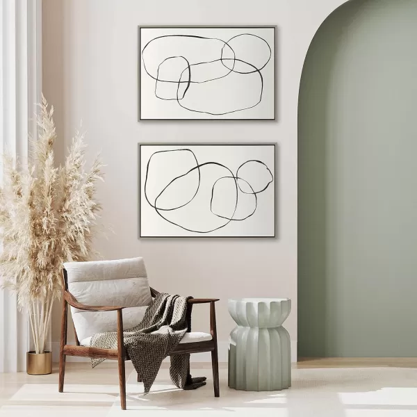 Kate and Laurel Sylvie 871 Modern Circles and 869 Going in Circles Framed Linen Textured Canvas Wall Art Set by Teju Reval of SnazzyHues 2 Piece Set 28x38 Natural Modern Abstract Art for WallGray