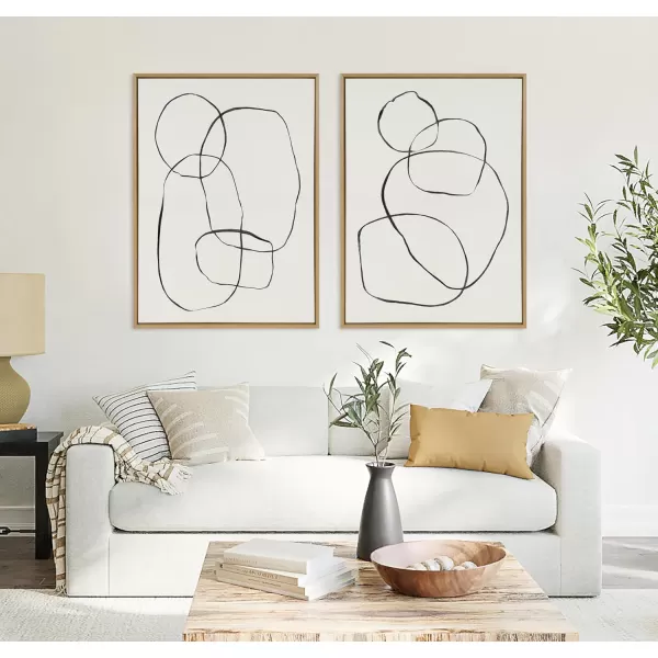 Kate and Laurel Sylvie 871 Modern Circles and 869 Going in Circles Framed Linen Textured Canvas Wall Art Set by Teju Reval of SnazzyHues 2 Piece Set 28x38 Natural Modern Abstract Art for WallNatural