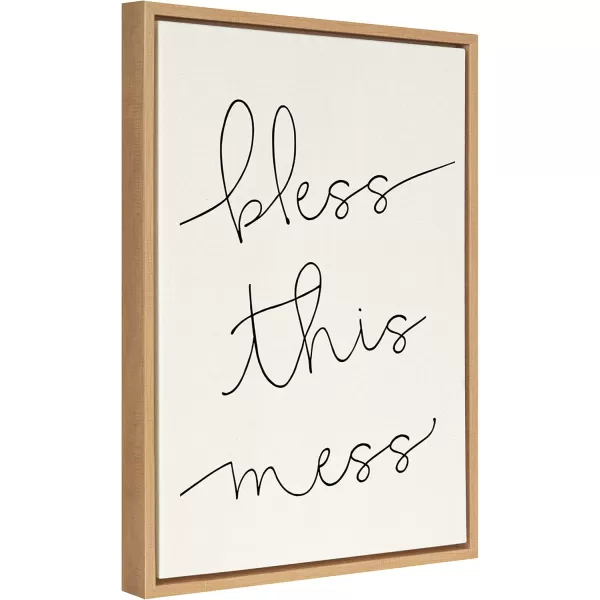 Kate and Laurel Sylvie Bless This Mess Framed Linen Textured Canvas Wall Art by Maggie Price of Hunt and Gather Goods 18x24 Natural Humorous Motivational Art for Wall