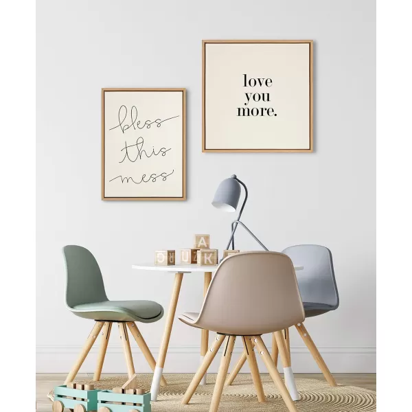 Kate and Laurel Sylvie Bless This Mess Framed Linen Textured Canvas Wall Art by Maggie Price of Hunt and Gather Goods 18x24 Natural Humorous Motivational Art for Wall