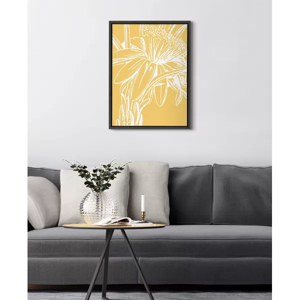 Kate and Laurel Sylvie Flower in Yellow Framed Canvas Wall Art by Apricot and Birch 18x24 Natural Floral Art for WallGrey