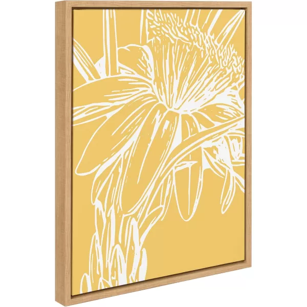 Kate and Laurel Sylvie Flower in Yellow Framed Canvas Wall Art by Apricot and Birch 18x24 Natural Floral Art for WallNatural