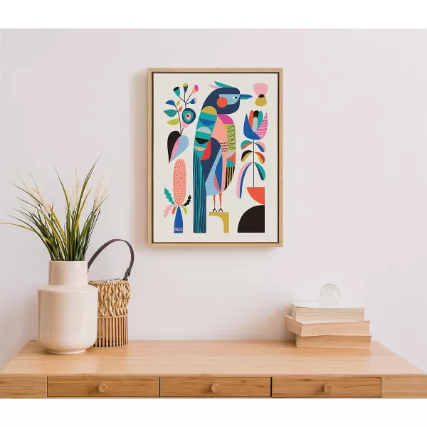 Kate and Laurel Sylvie Mid Century Modern Kookaburra Framed Canvas Wall Art by Rachel Lee of My Dream Wall 18x24 Natural Abstract Animal Art for WallNatural
