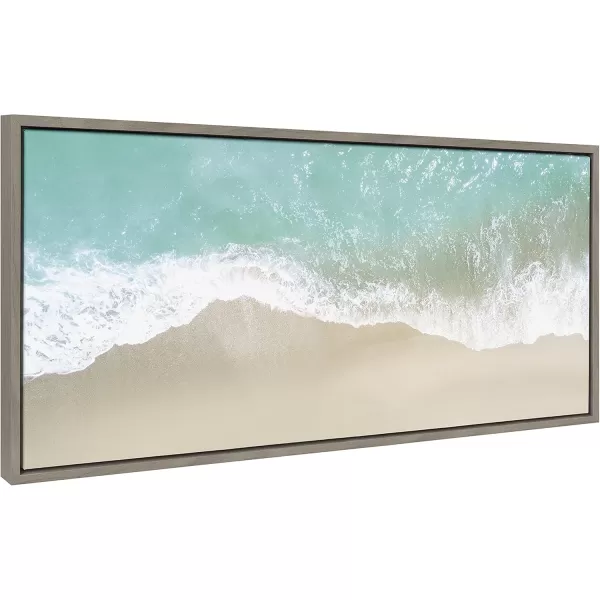 Kate and Laurel Sylvie Ocean Beach Fantasy Framed Canvas Wall Art by The Creative Bunch Studio 18 x 40 White Chic Tropical Beach Art Panel Wall DcorGray
