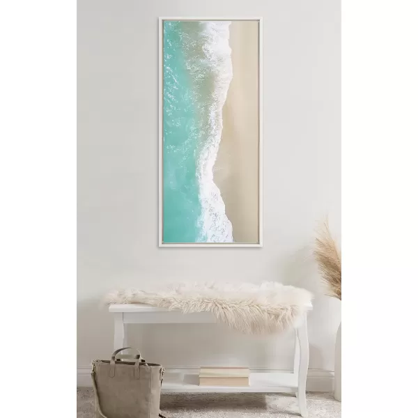 Kate and Laurel Sylvie Ocean Beach Fantasy Framed Canvas Wall Art by The Creative Bunch Studio 18 x 40 White Chic Tropical Beach Art Panel Wall DcorWhite