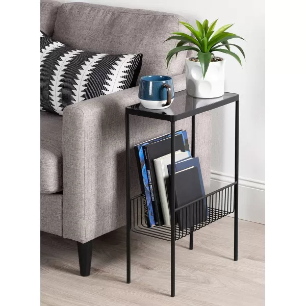 Kate and Laurel Trubey Modern Storage Side Table 1575 x 8 x 246 Gold Contemporary End Table with Mirrored TopBlack