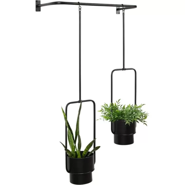 Kate and Laurel Ascher Modern 2Pot Pendant Hanging Planter 24 x 8 x 39 Black Decorative Wall Hanging Plant Pots for Faux or Authentic Succulents and GreeneryBlack