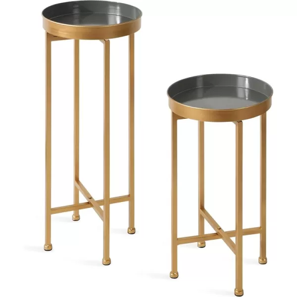 Kate and Laurel Celia Modern Side Table Set of 2 Navy Blue and Gold Sophisticated End Tables for Storage and DisplayGrayGold
