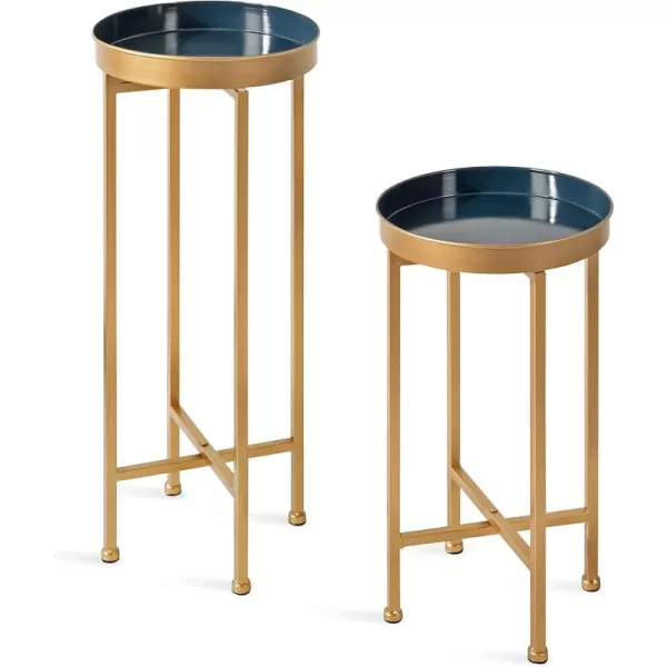 Kate and Laurel Celia Modern Side Table Set of 2 Navy Blue and Gold Sophisticated End Tables for Storage and DisplayNavy BlueGold