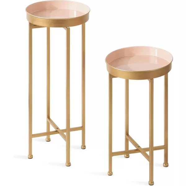 Kate and Laurel Celia Side Tables Set of 2 Gold and White Decorative Modern Glam End TablePinkGold