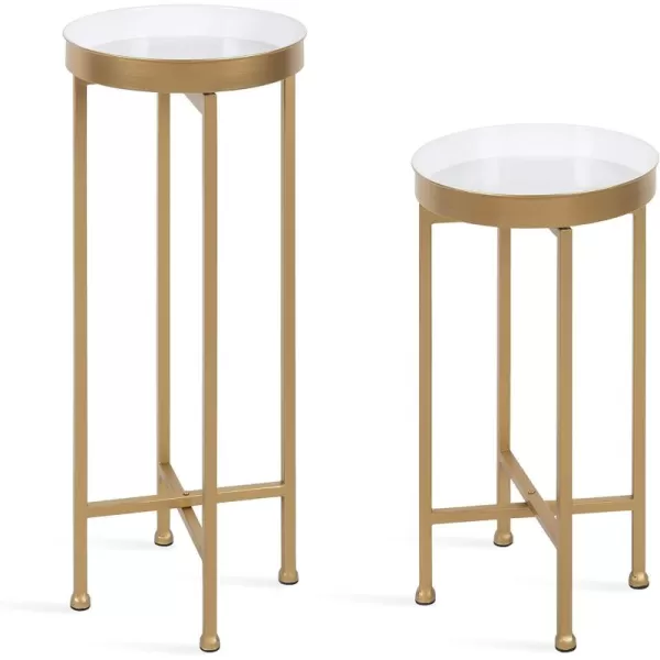 Kate and Laurel Celia Side Tables Set of 2 Gold and White Decorative Modern Glam End TableWhiteGold