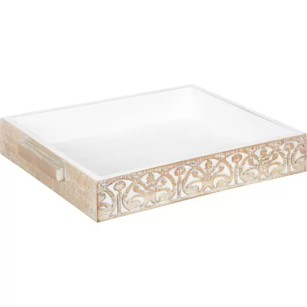 Kate and Laurel Engrahm Rustic Decorative Tray 17 x 13 Rustic Brown and White Decorative Display Tray with Textured Wood Pattern