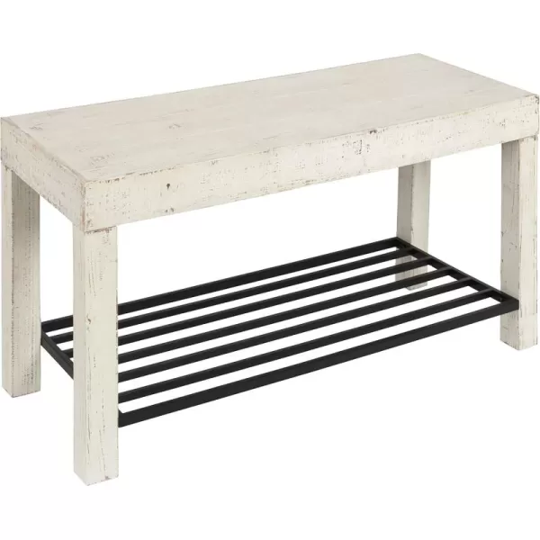 Kate and Laurel Jeran Rustic Farmhouse Bench with Iron Shoe Shelf 36quot x 14quot x 20quot White Chic Entry Bench for Decor or StorageWhite