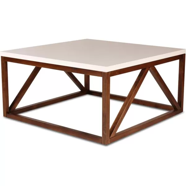 Kate and Laurel Kaya TwoToned Wood Square Coffee Table with White Top and Black BaseWalnut Brown