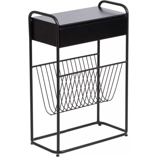 Kate and Laurel Kura Modern Glam Narrow Side Table with Bottom Wire Storage Rack and LIFTop Tabletop 19x9x26 Black