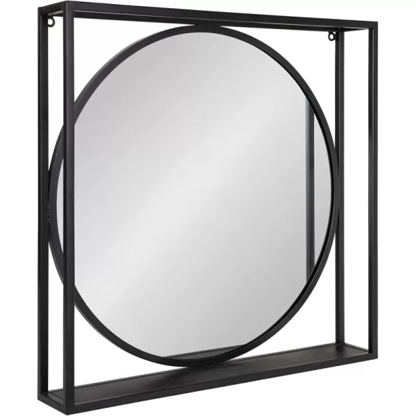 Kate and Laurel Metal McCauley WallMounted Mirror with Wooden Shelf 24quot x 24quot Black Modern Accent for WallBlack