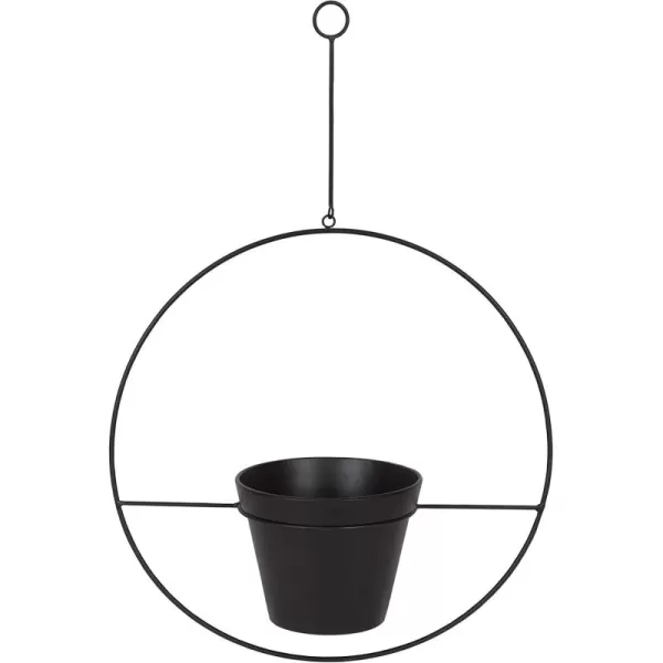 Kate and Laurel Opyd Modern Metal Hanging Hoop Planter with Flower Pot BlackBlack