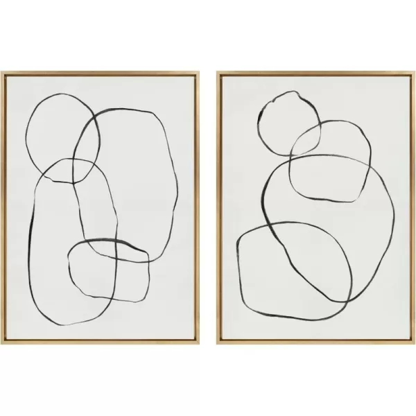 Kate and Laurel Sylvie 871 Modern Circles and 869 Going in Circles Framed Linen Textured Canvas Wall Art Set by Teju Reval of SnazzyHues 2 Piece Set 28x38 Natural Modern Abstract Art for WallBright Gold