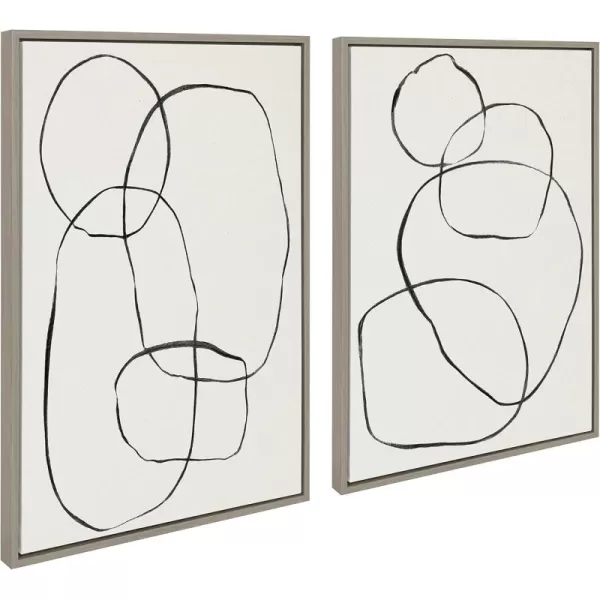 Kate and Laurel Sylvie 871 Modern Circles and 869 Going in Circles Framed Linen Textured Canvas Wall Art Set by Teju Reval of SnazzyHues 2 Piece Set 28x38 Natural Modern Abstract Art for WallGray