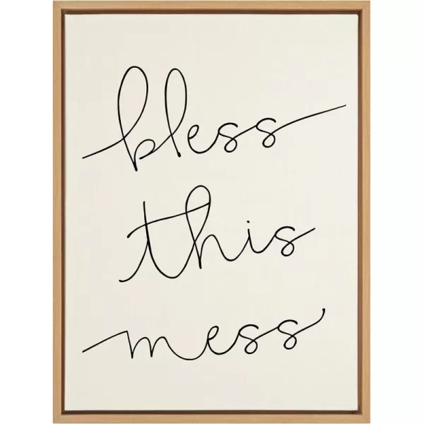 Kate and Laurel Sylvie Bless This Mess Framed Linen Textured Canvas Wall Art by Maggie Price of Hunt and Gather Goods 18x24 Natural Humorous Motivational Art for Wall
