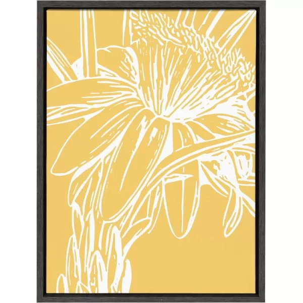 Kate and Laurel Sylvie Flower in Yellow Framed Canvas Wall Art by Apricot and Birch 18x24 Natural Floral Art for WallGrey