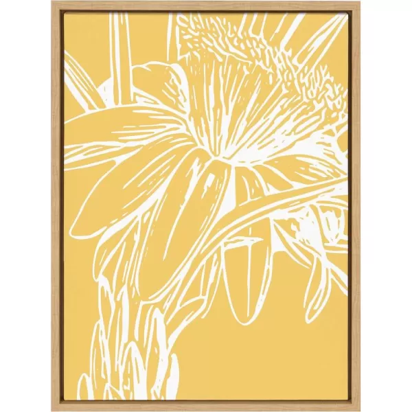 Kate and Laurel Sylvie Flower in Yellow Framed Canvas Wall Art by Apricot and Birch 18x24 Natural Floral Art for WallNatural