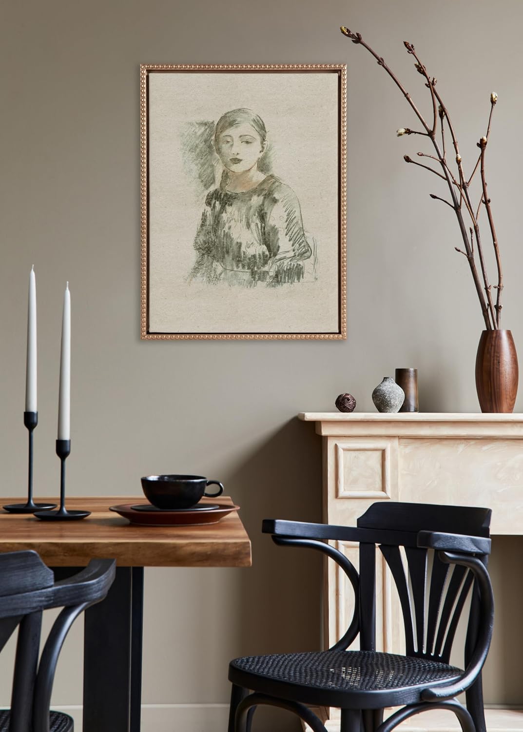 Kate and Laurel Sylvie Beaded Portrait of Julie Manet Vintage Framed Canvas Wall Art by Berthe Morisot 18x24 Gold Female Portrait Sketch Art for Wall