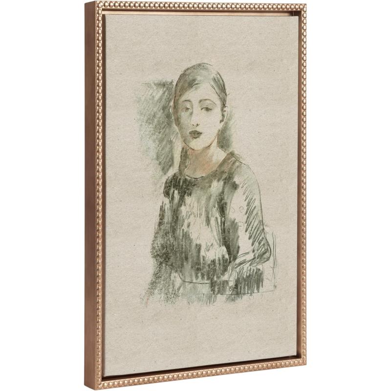 Kate and Laurel Sylvie Beaded Portrait of Julie Manet Vintage Framed Canvas Wall Art by Berthe Morisot 18x24 Gold Female Portrait Sketch Art for Wall