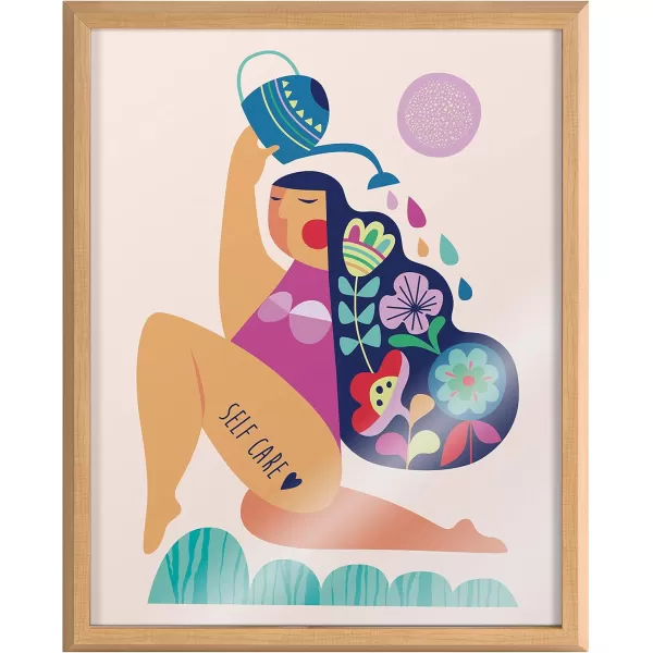 Kate and Laurel Blake Mid Century Modern Self Care Framed Printed Glass Wall Art by Rachel Lee of My Dream Wall 16x20 Natural Inspirational Art for Wall