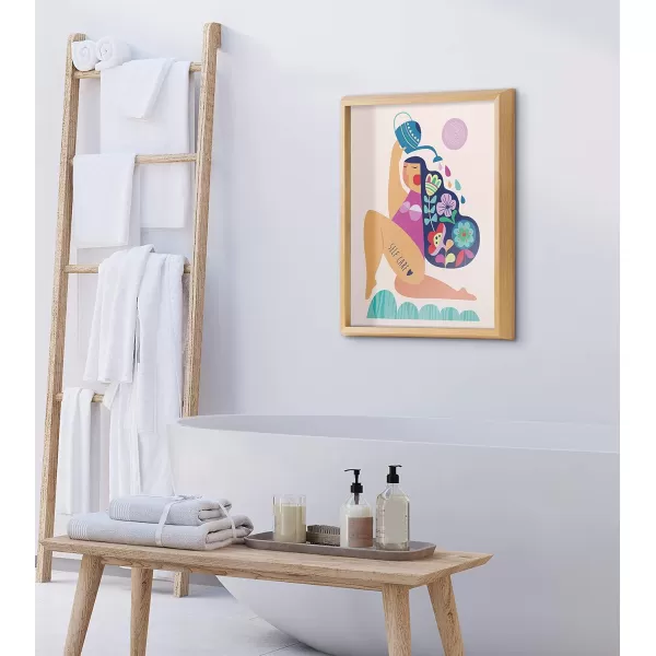 Kate and Laurel Blake Mid Century Modern Self Care Framed Printed Glass Wall Art by Rachel Lee of My Dream Wall 16x20 Natural Inspirational Art for Wall
