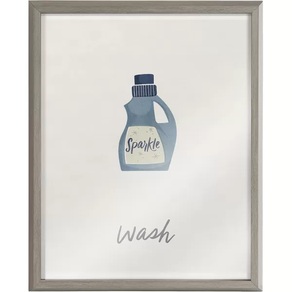 Kate and Laurel Blake Wash Framed Printed Glass Wall Art by Elizabeth Silver 16x20 Gray Decorative Whimsical Laundry Themed Art Print for Wall