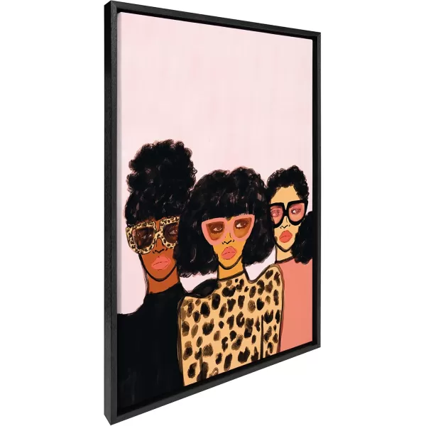 Kate and Laurel Sylvie 3 Girls Shade Squad Fashion Girl 2 Blue and Green Coat Framed Canvas Wall Art Set by Kendra Dandy of Bouffants and Broken Hearts Set of 3 two 16x20 and one 23x33 Black Finish Frames Chic Modern Home Decor