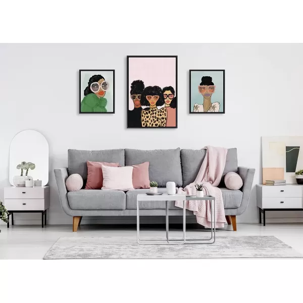 Kate and Laurel Sylvie 3 Girls Shade Squad Fashion Girl 2 Blue and Green Coat Framed Canvas Wall Art Set by Kendra Dandy of Bouffants and Broken Hearts Set of 3 two 16x20 and one 23x33 Black Finish Frames Chic Modern Home Decor