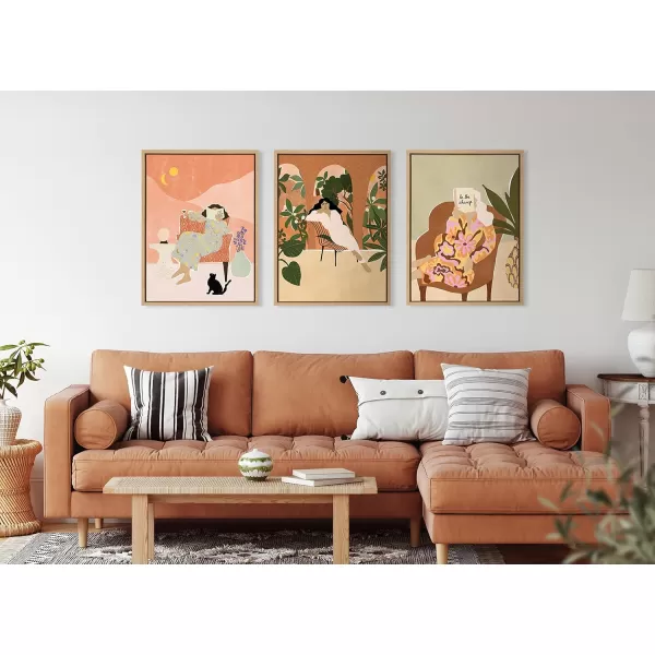 Kate and Laurel Sylvie A Wine a Day Keeps the Doctor Away Framed Canvas Wall Art by Alja Horvat 18x24 Natural Decorative Midcentury Modern Abstract Art for Wall
