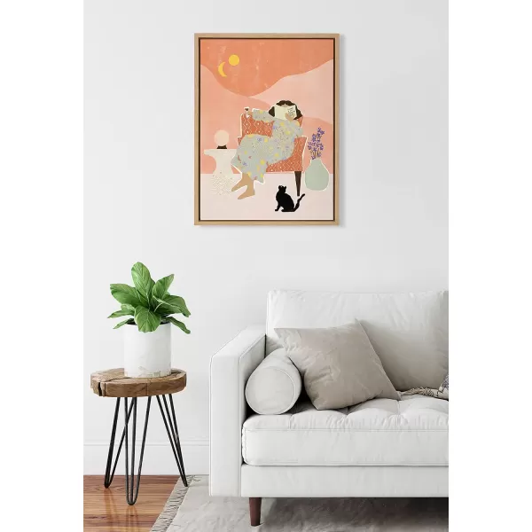 Kate and Laurel Sylvie A Wine a Day Keeps the Doctor Away Framed Canvas Wall Art by Alja Horvat 18x24 Natural Decorative Midcentury Modern Abstract Art for Wall