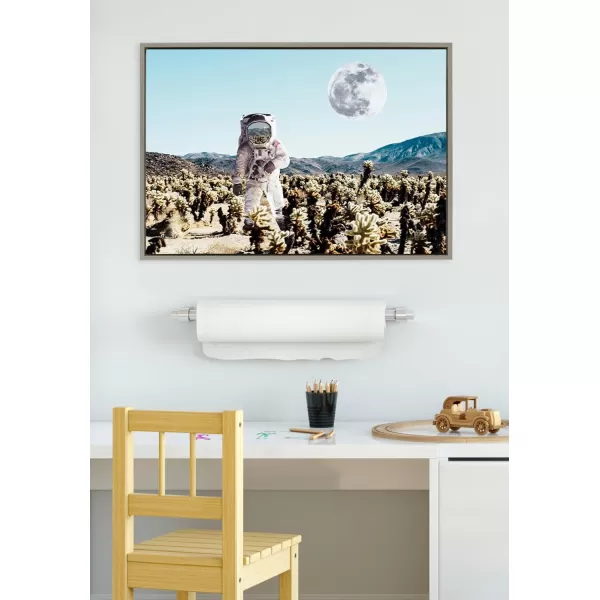 Kate and Laurel Sylvie Astronaut Planet Desert Moon Framed Canvas Wall Art by July Art Prints 23x33 Gray Modern Space Astronomy Art for Wall