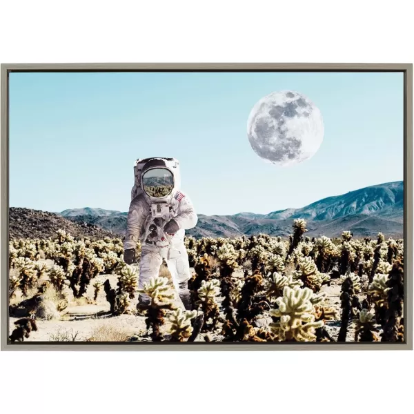 Kate and Laurel Sylvie Astronaut Planet Desert Moon Framed Canvas Wall Art by July Art Prints 23x33 Gray Modern Space Astronomy Art for Wall