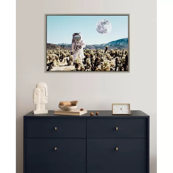 Kate and Laurel Sylvie Astronaut Planet Desert Moon Framed Canvas Wall Art by July Art Prints 23x33 Gray Modern Space Astronomy Art for Wall