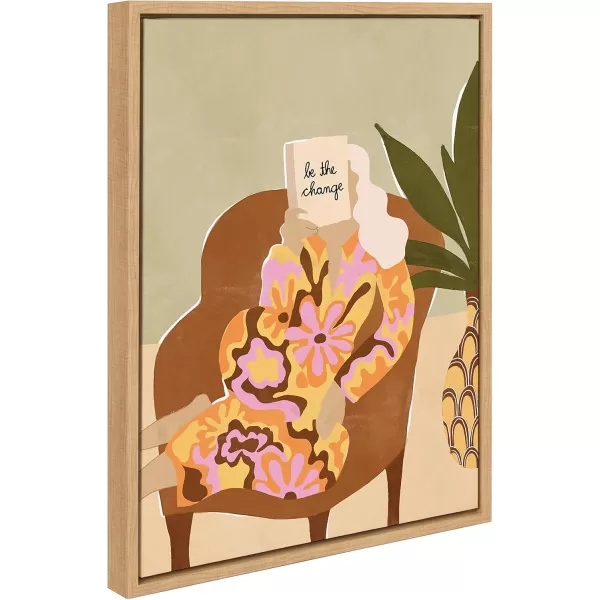 Kate and Laurel Sylvie Be the Change Framed Canvas Wall Art by Alja Horvat 18x24 Natural Decorative Abstract People Art on Wall