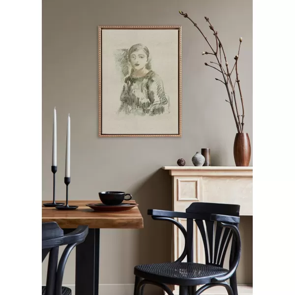 Kate and Laurel Sylvie Beaded Portrait of Julie Manet Vintage Framed Canvas Wall Art by Berthe Morisot 18x24 Gold Female Portrait Sketch Art for Wall