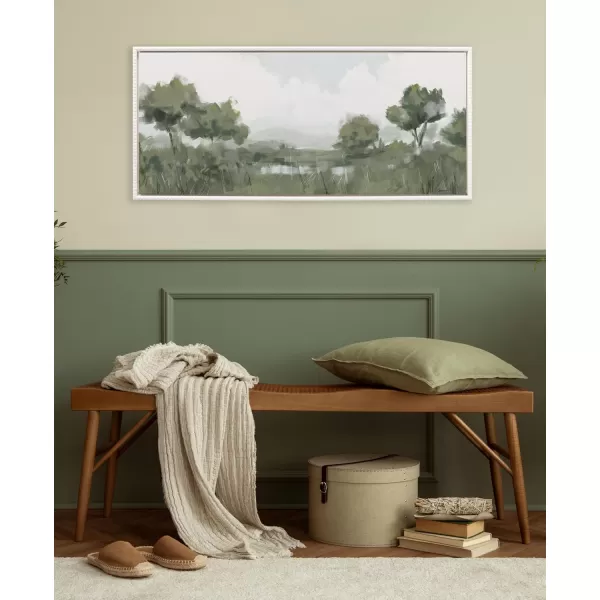 Kate and Laurel Sylvie Beaded Shades of Olive Vintage Framed Canvas Wall Art by Mary Sparrow 18x40 White Modern Abstract Tree Landscape Art for WallWhite