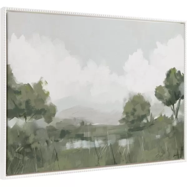 Kate and Laurel Sylvie Beaded Shades of Olive Vintage Framed Canvas Wall Art by Mary Sparrow 18x40 White Modern Abstract Tree Landscape Art for WallWhite