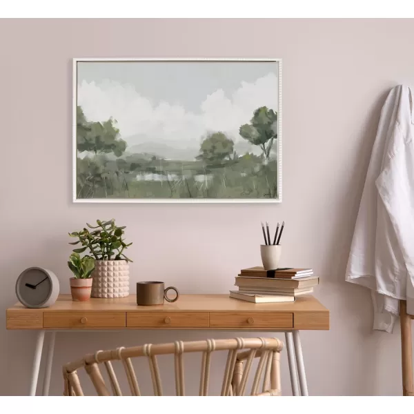 Kate and Laurel Sylvie Beaded Shades of Olive Vintage Framed Canvas Wall Art by Mary Sparrow 18x40 White Modern Abstract Tree Landscape Art for WallWhite