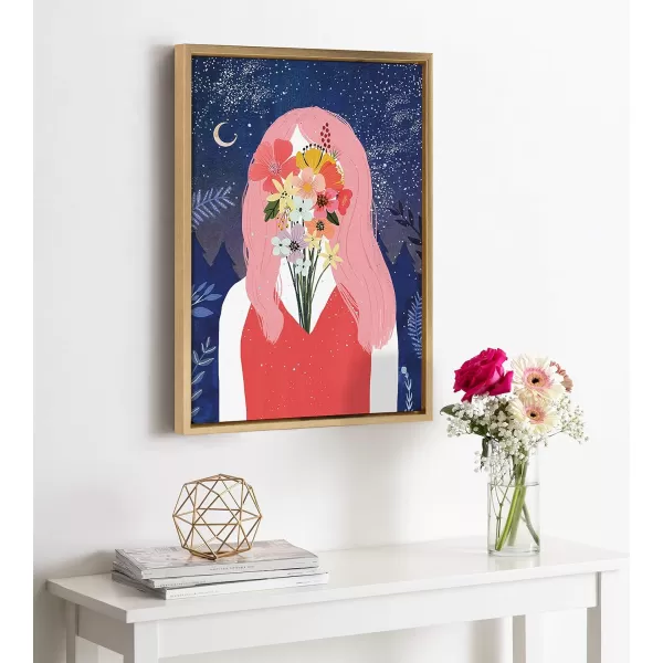 Kate and Laurel Sylvie Beginnings Framed Canvas Wall Art by Mia Charro 18x24 Gold Modern Floral Art for Wall